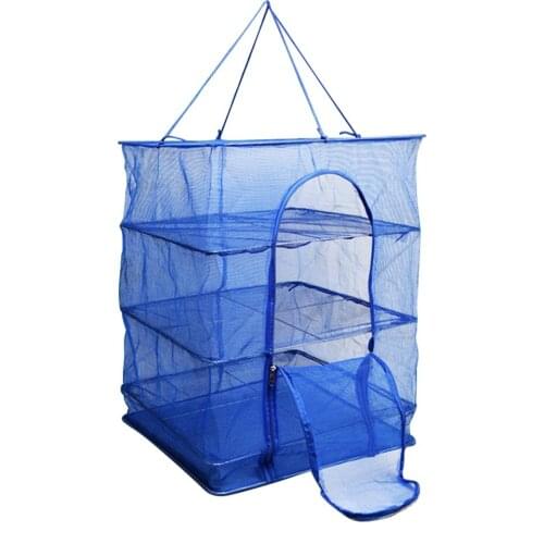 Foldable 4 Layers Fish Net Drying Rack Folding Mesh Hanging Vegetable Dishes Dryer Hanger