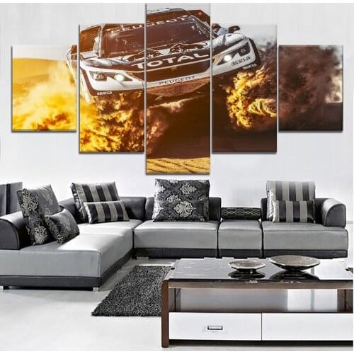 Modern HD Printed Wall Artwork Canvas Modular Pictures 5 Pieces Extreme Sports Painting Home Decorative Dakar Rally Car Poster