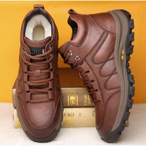 Men Adult Warm Snow Boots Soft Bottom Wool Winter Short Boots Outside Casual Leather Handmade Sneakers