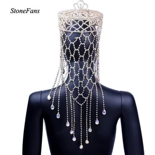 StoneFans Sparkling Crystal Tiara Luxury Wedding Headdress Bride Crown Round Large Queen Pageant Round Crown Hair Jewelry
