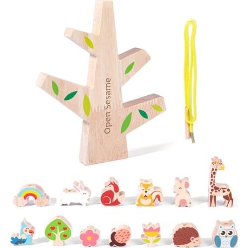Y4UD 1Set Animal Stacking Toy Tree Building Blocks Brain Developmental Building Blocks Wooden Stacking Block Game