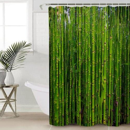Bamboo Forest Green Bamboo Plant Shower Curtain Bathroom Decorative Waterproof Polyester Fabric Curtain for Bathroom