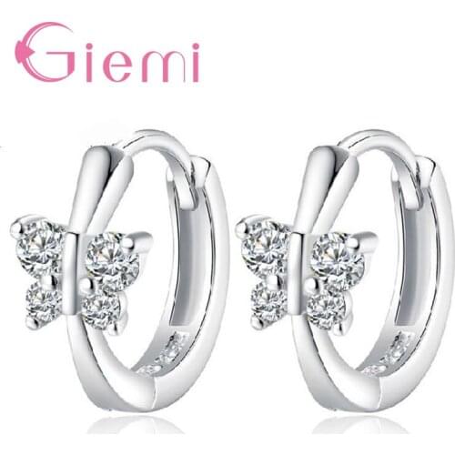 Big Discount Real Solid 925 Sterling Silver Butterfly Clear Cubic Zirconia Crystal Jewelry Hoop Earrings For Women Ladies