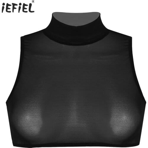 Iefiel Womens Mesh See Through Sheer Crop Top Dance Festival Rave Outfits Club Wear Round Neck Sleeveless Crop Tops Erotic Tanks