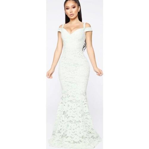 Free Shipping Wholesale Womens Dress White Slash Neck Lace Strapless Sexy Celebrity Cocktail Party Bandage Long Dress