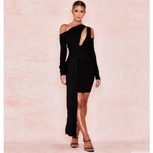 New Fashion Hot Selling Sexy One Shoulder Dress Long Sleeve Cocktail Women Black Bodycon Dress Party Outfits Vestidos Wholesale
