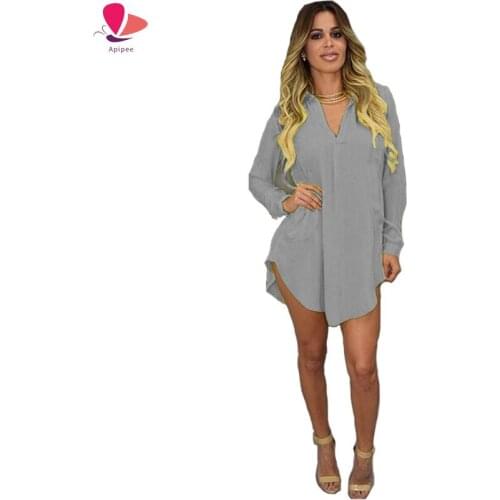 Topjini Plus Size 5XL Casual Dresses 2019 Spring Women Long Sleeve V-neck Loose Chiffon Dress 4XL XXXL XXL Big Size Female