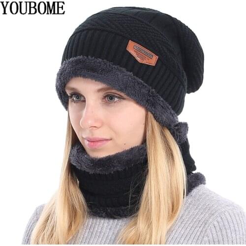 YOUBOME Winter Skullies Beanies Women Knitted Hat Scarf Winter Hats For Women Men Baggy Ring Warm Thicken Fashion Cap Hats 2018