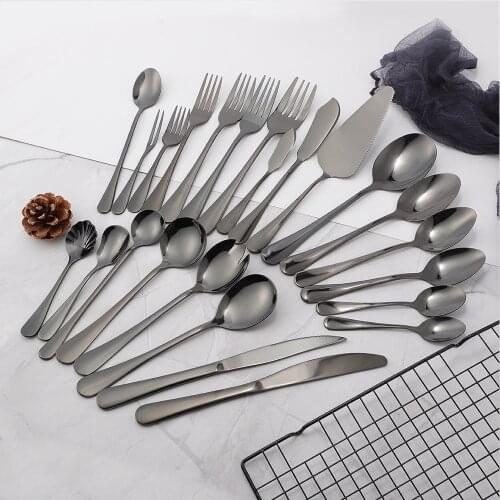 1 Pc Dinnerware Mirror Black Fruit Fork Dinner Knife Dessert Tea Spoon Cutlery Restaurant Service Tableware Flatware Kitchenware