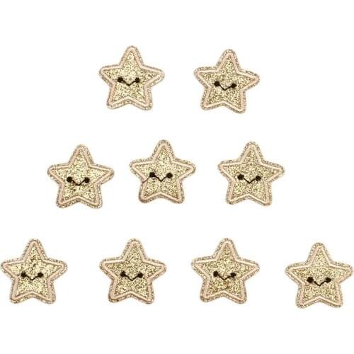 10pcs/lot Glitter Gold Star Patches Iron On Cartoon Stickers for T-Shirts Jeans Decoration