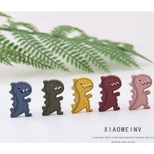 10pcs Japanese And Korean Solid Wood Paint Pendant Cute Little Dinosaur Cartoon Earrings For Women Girl Diy Jewelry Accessories