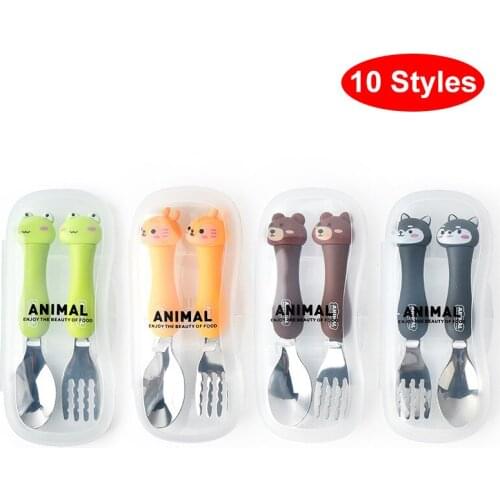 2pcs Cute Spoon Kids Fork Gadgets Baby Spoon Set Tableware Dinning Cartoon Kids Spoon And Fork Stainless Steel Kitchen Tools