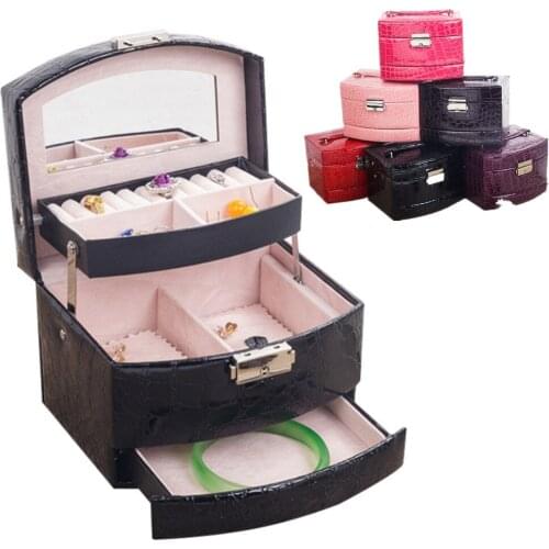 3 Layers Leathe Jewelry Storage Box Makeup Storage Cosmetics Erfume Desk Makeup Organizer With Drawer Acrylic Lipstick Holder 1P
