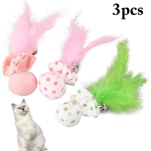 3pcs Pet Toys Plush Ball With Feather Bells Decor Cat Toy Creative Feather Bell Cat Teaser Toy Cat Chew Toys Pet Supplies