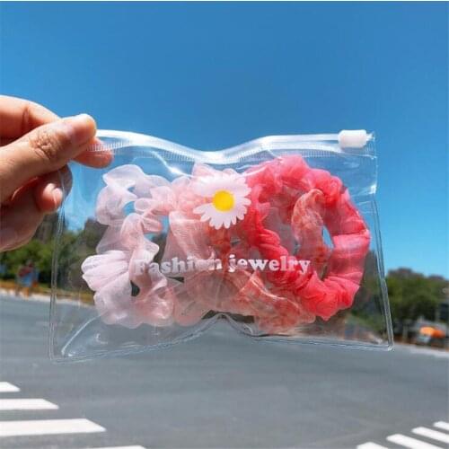5PCS Korea Chic Transparent Lace Chiffon Flowers Fabric Hair Ties Hair Scrunchies for Women Hair Bands Hair Accessories