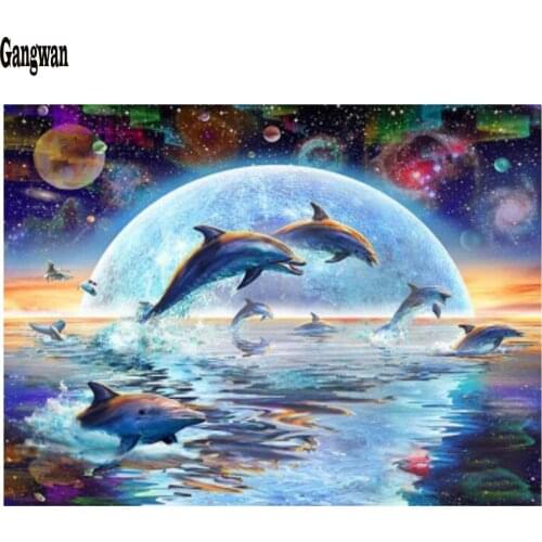 Diamond Painting new Dolphins cross stitch 5d square diy diamond embroidery Round drill Cross stitch Wall Picture mosaic pait