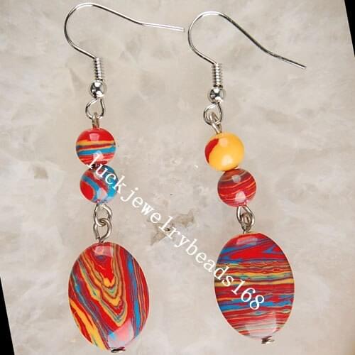 Free Shipping Women Fashion Jewelry 6~13x18mm Multicolor Howlite Beads Earrings Pair C1950