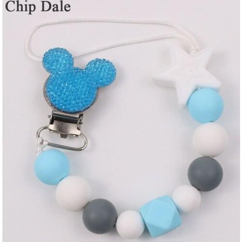 Chip Dale Silicone Baby Pacifier Clips Chains, Mouse Soother Chain for Nipple Dummy Clip Holder Feeding Teething Chew Toy