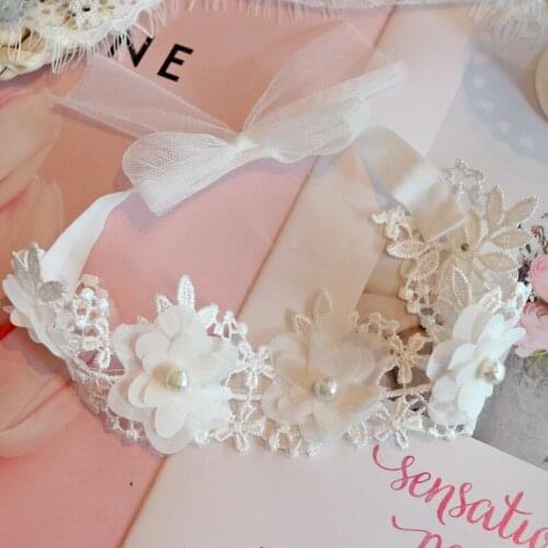 2021 Baby Headband Ins Lolita Lace Beaded Flower Baby Girls Hairband Hundred Days Hair Accessories Headdress