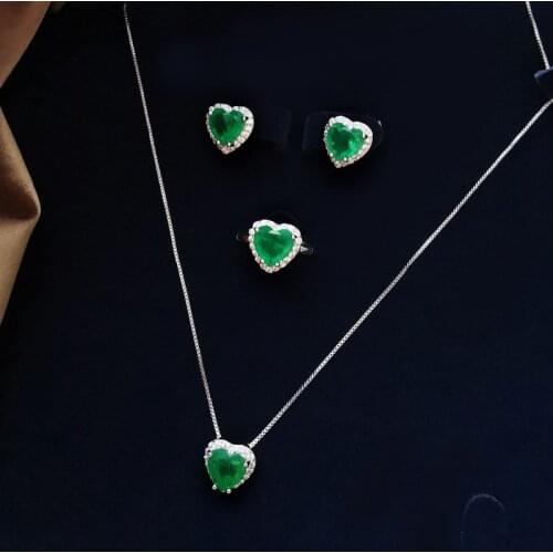 Funmode Trendy Green Heart Shape CZ Pendant Necklace Jewelry Sets For Women Gifts Pendientes boucle d'oreille Wholesale FS49