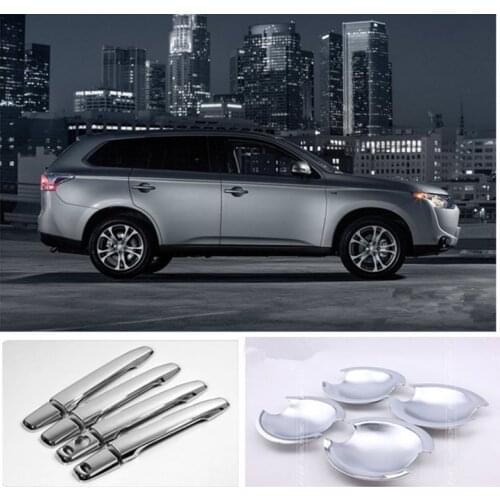 Chrome Car Door Handle Cover With Smart key Hole + Cup Bowl For Mitsubishi Outlander Lancer 2008 2009 2010 2011 2012 2013 2014