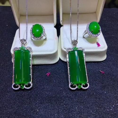Jadery Luxury Green Jade Emerald Ring/Necklace 925 Sterling Silver Jewelry Sets For Women Party Gifts Fine Jewelry Drop ship