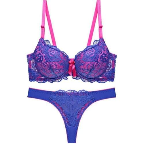 Plus Size Bra and Panty Set Women Sexy Lace Underwear Pink Bra Set Breathable Thong Panties Adjust Large Size Femme Lingerie Set