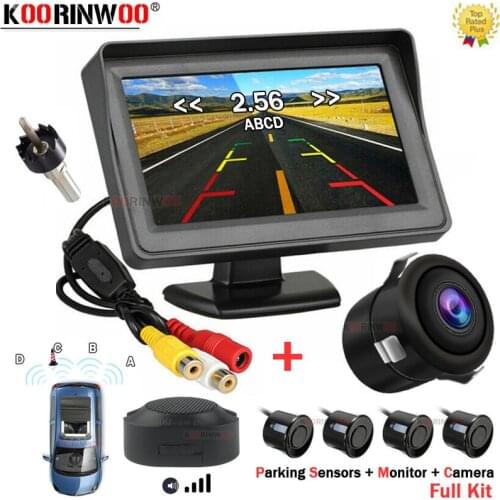 Koorinwoo Parkmaster 4 Sensors Buzzer Alert Car Parking Sensor 4.3 Inches Car Monitor Rear Backup Camera Assistance System black