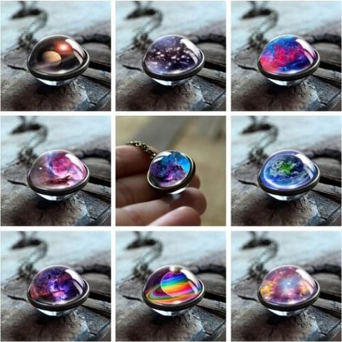 Creative double-sided glass ball solar system universe star necklace personality ladies jewelry car accessories