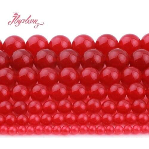 6,8,10,12mm Round Red Jades Beads Ball Smooth Loose Stone Beads For DIY Necklace Bracelets Earring Jewelry Making Strand 15"