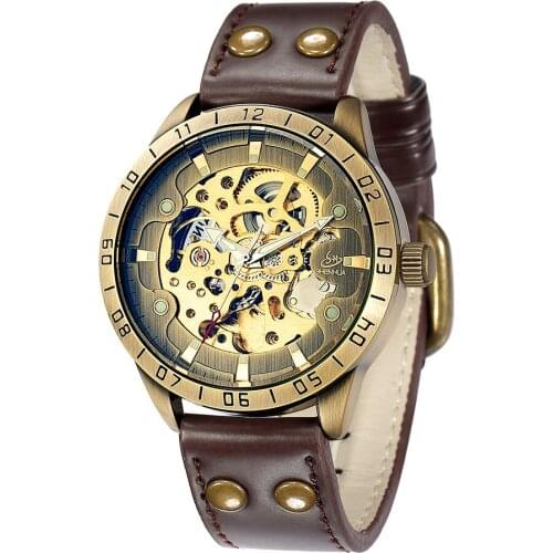 10pcs/lot Skeleton Shenhua Brand Bronze Case Mechanical Watch Automatic Mechanical Watches