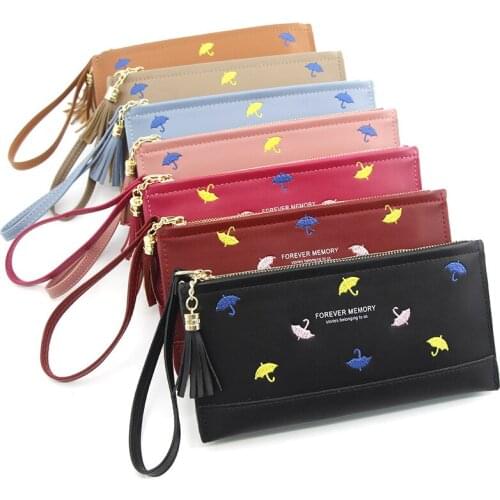 Fashion Women Wallet Zipper Bag Card Holder Coin Purse Cute Umbrella Embroidery Pattern Wallet IC Card Holder Coin Purse