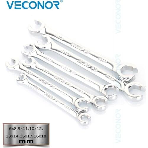 6PCS Oil Pipe Flare Nut Wrench Spanner Set of Multitools Full Polish High Torque Hand Tool For Driving Screws