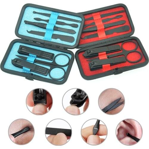 Meisha 7Pcs Protable Manicure Tools Set Stainless Steel Nail Clipper Kits Professional Ear Pick Cuticle Pusher Nail File HE0008