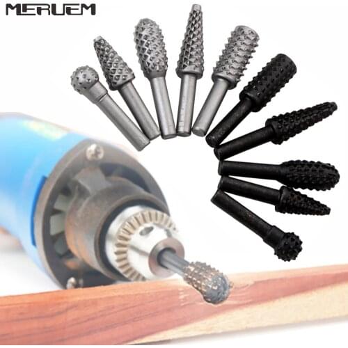 5pcs/6ps Steel Rotary Rasp File Set 6mm Shank Rotor Craft Files Woodworking Drill Bits Round Shank Rotary Burr Set
