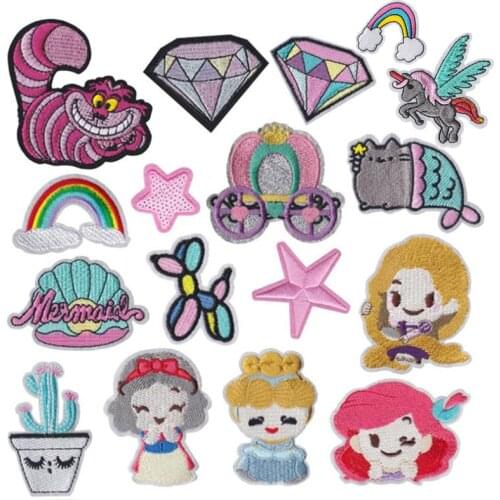 Disney Mermaid Shell Princess Star Patch for Clothing Iron on Embroidered Applique on Fabric Badge DIY Apparel Accessories