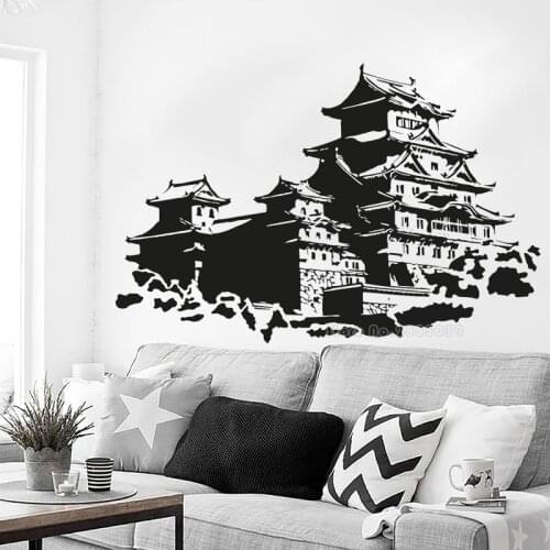 Temple Wall Stickers Chinese Style Building Pagoda Vinyl Wall Decals Modern Home Decoration Living Room Removable Mural LL2360