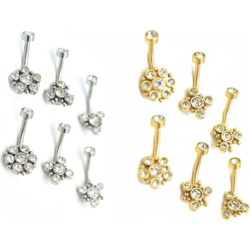 New Flower Belly Bar Butterfly Surgical Steel Gold Fashion Navel Ring Crystal Gem Women Jewelry Internally Threaded 14G