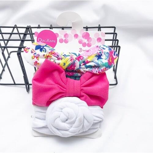 3Pcs/Lot Baby Girls Cotton Blend Solid Color Ball Headbands Dot Printed Knot Hairbands Newborn Headwear Set Hair Accessories