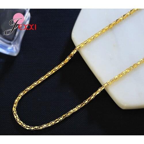 Yellow Gold Filled Men Women Necklace Hip Hop Jewelry Punk Cuban Link Chain Punk Rock Party Male 18KGF Collar 2mm 16-24 Inch