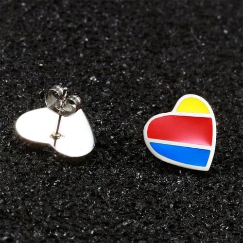 2pairs Heart LGBT Rainbow Flag Earring Gay Pride Charm Stainless Steel Ear Studs for Men Women Fashion Jewelry Gift