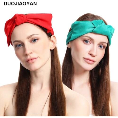 DUOJIAOYAN Chiffon Bow Knot Hairband Fashion Elastic Pure Color Headband For Girls Women Wash Face Hair Accessories