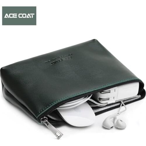 ACECOAT Split Leather Mouse Pouch Sleeve Bag for Wireless Mouse Storage Laptop Adapter Charger USB Cable Multi Bag for Macbook