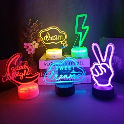 LED Night Light 7/16 Color Good Vibes Dream Open Hello Flash Neon Sign Table Lamp USB/Battrey Power for Home Party Wedding Decor