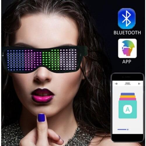 Magic Bluetooth Party Glasses Led By APP Control Luminous USB Charging Glasses Multi-language Flashing LED Party Supplies