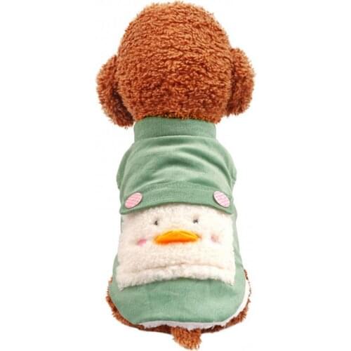 Pet Cat Green Soft Round Neck Short-sleeved Sweatshirt Cartoon Pouting Duck Pattern Cotton Vest Jaket Coat Button Dog Clothes