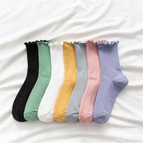 Women Kawaii Cartoon Ins Fashion Harajuku Anklet Socks Solid Color Curling Skarpetki Damskie Calcetines