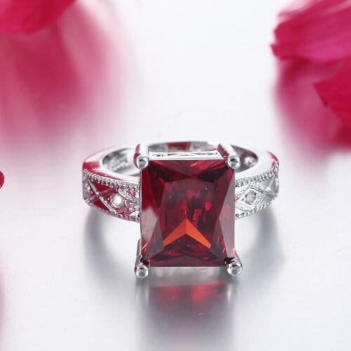 Hainon Large Crystal Created Red Pink Fashion Rings Jewelry Gem Silver Color Engagement Wedding Rings for Women