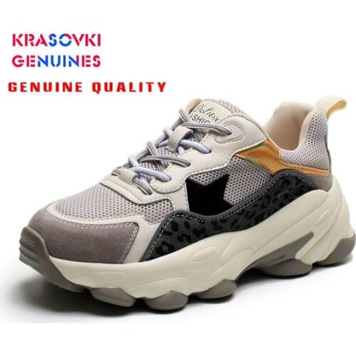 Krasovki Genuines Sneakers Women Autumn Fashion Dropshipping Round Toe Sewing Mixed Colors Thick Bottom Leisure Lace Women Shoes