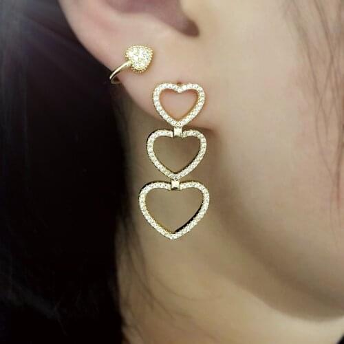 Luxury Heart Shape Dangle Earrings For Women Cubic Zircon Gold color Radiant Elegant Bridal Wedding Drop Earing Fashion Jewelry